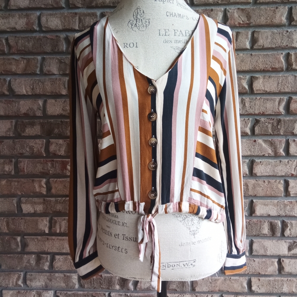 Altard State Boho Style Tie Front Striped Top.